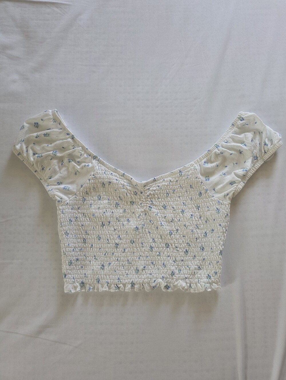 Primark White Smocked Off-Shoulder Floral Crop Top